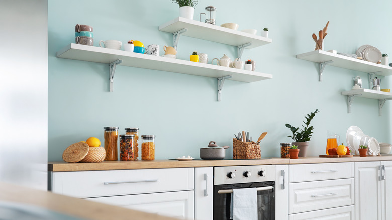 modern kitchen with nicely stored items