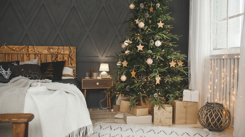 Bedroom with Christmas tree
