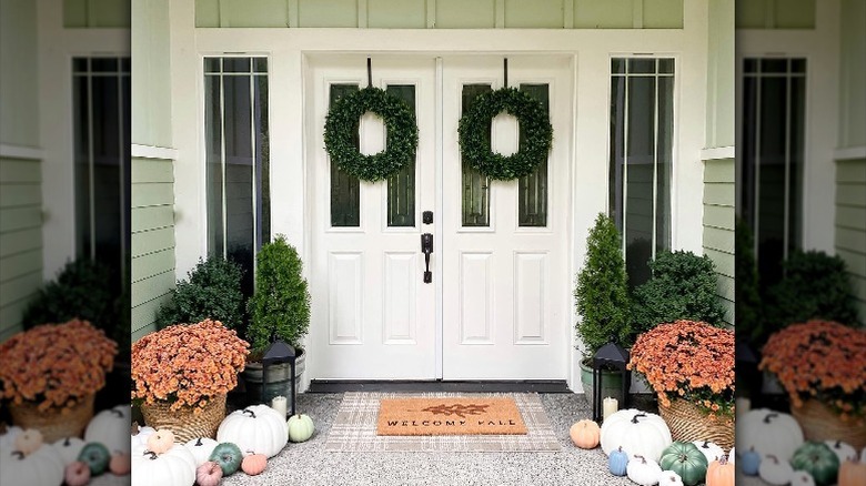 Wreaths on double doors