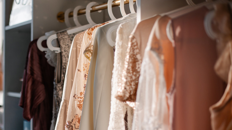 organized women's closet with dresses