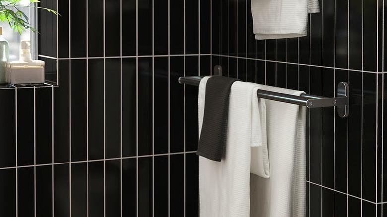 IKEA BROGRUND towel rail in black bathroom