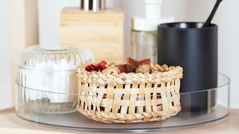 IKEA KLIPPKAKTUS lazy susan with bathroom products