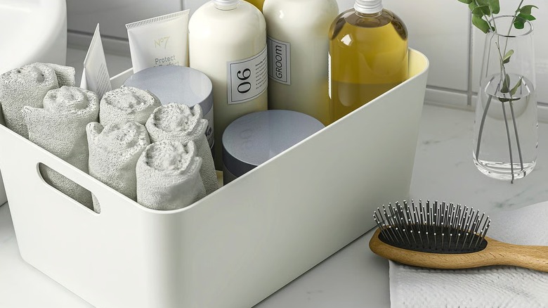 IKEA UPPDATERA bin filled with bathroom products