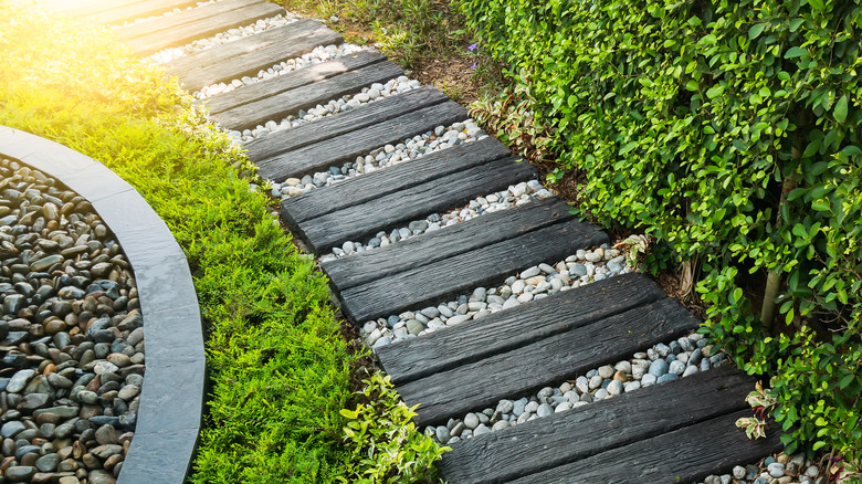 pathway with timber rocks