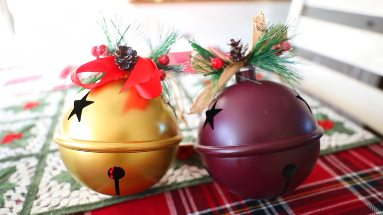 Red and gold Christmas bell ornaments from Dollar Tree