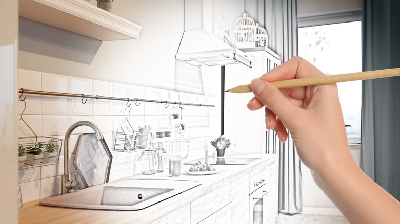 Hand drawing kitchen interior