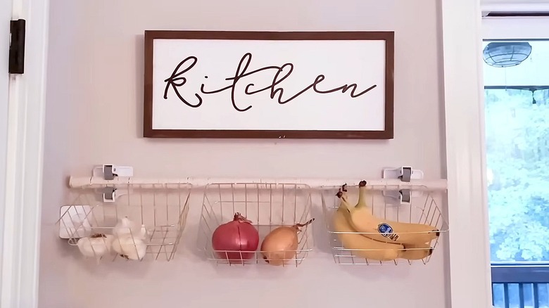 DIY basket rack hanging on wall