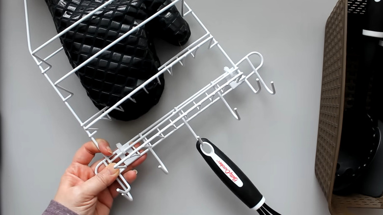 Dollar Tree shower caddy organizer for oven mitts and utensils