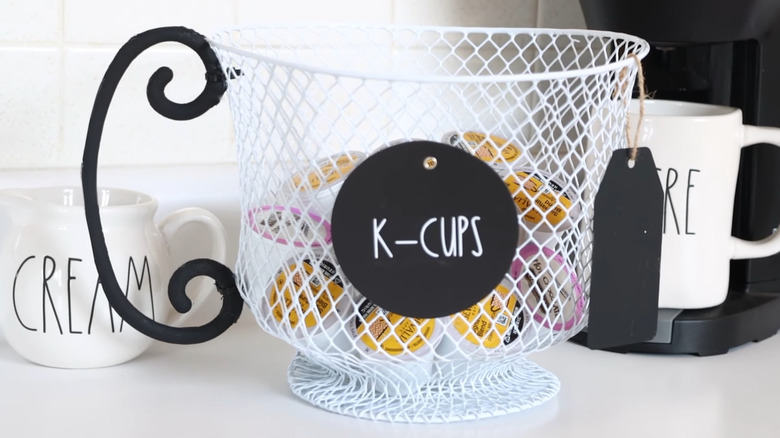Mug-shaped K-cup holder made from a wire Dollar Tree basket