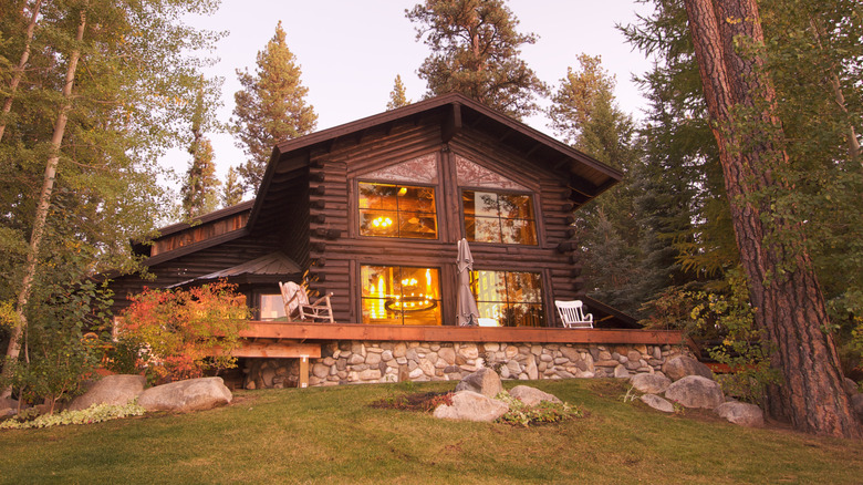 Large log cabin on hill