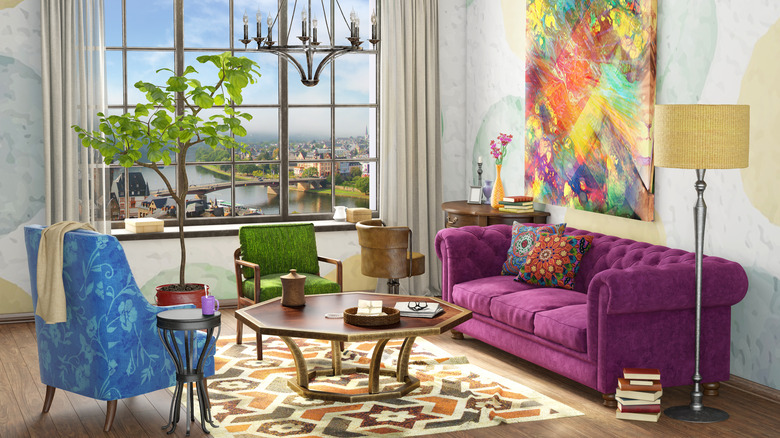 bold colored furniture with artwork