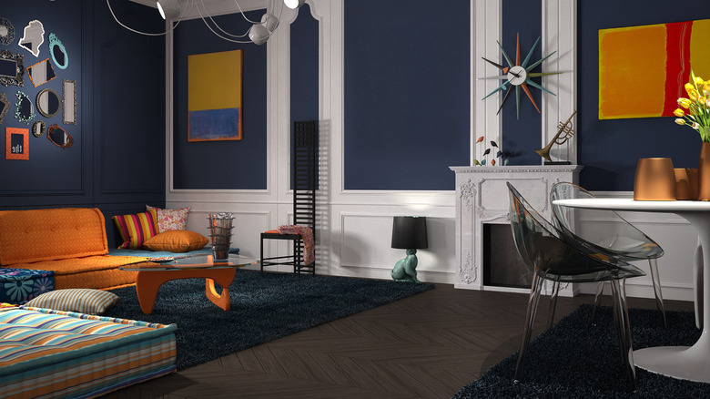 dark blue maximalist room