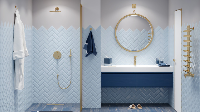 blue and gold bathroom