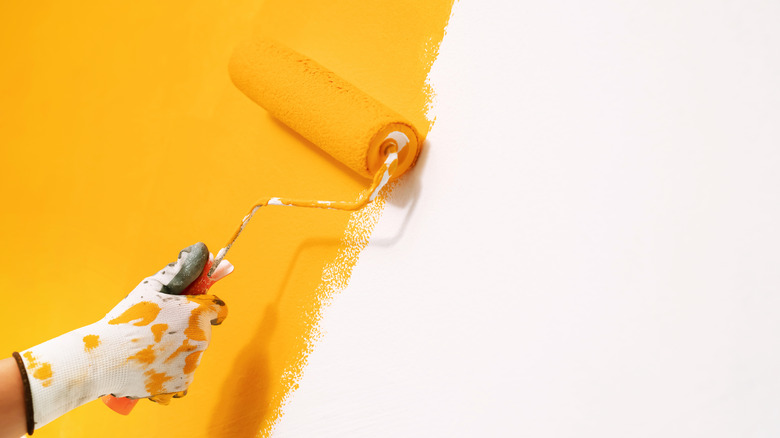 orange paint on roller