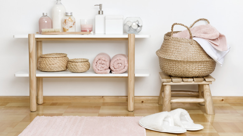 Pink and beige bath items