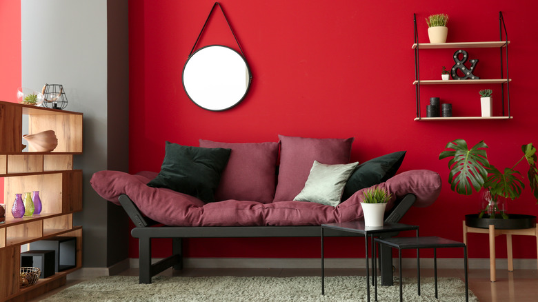 bright red room with mirror