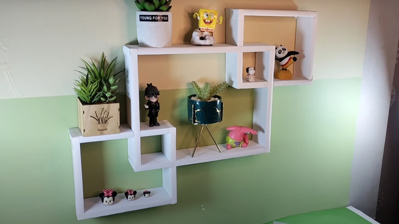 Linked white box shelves