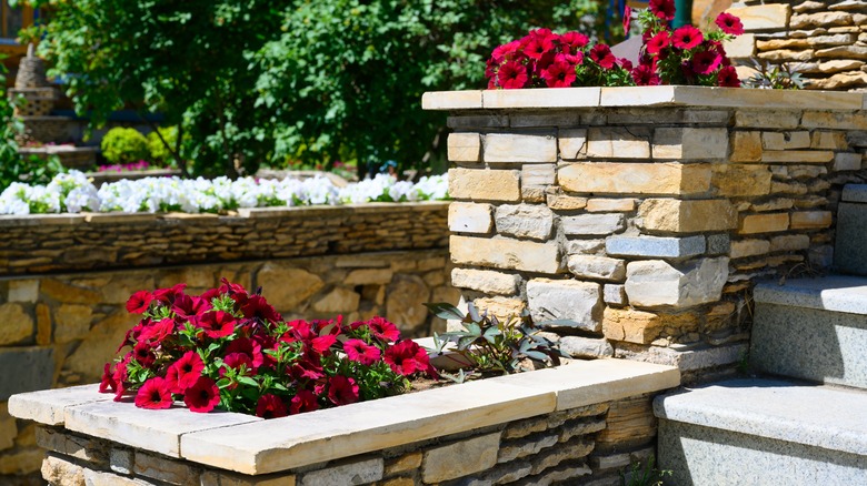 elegant stepped beds made with multi-color natural stone