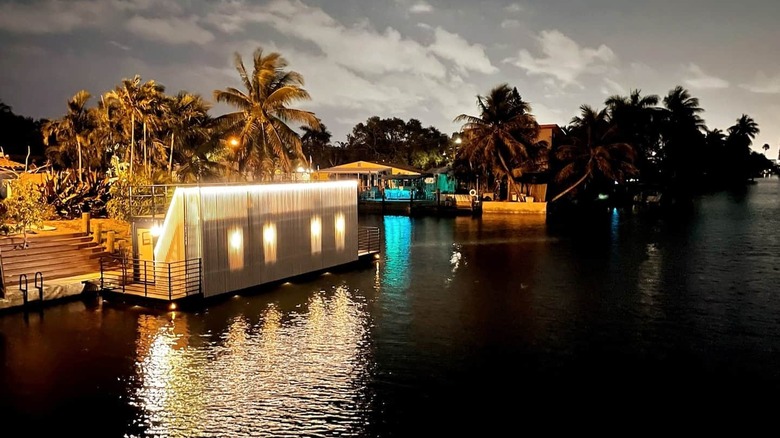 Houseboat at night on Hollywood Beach