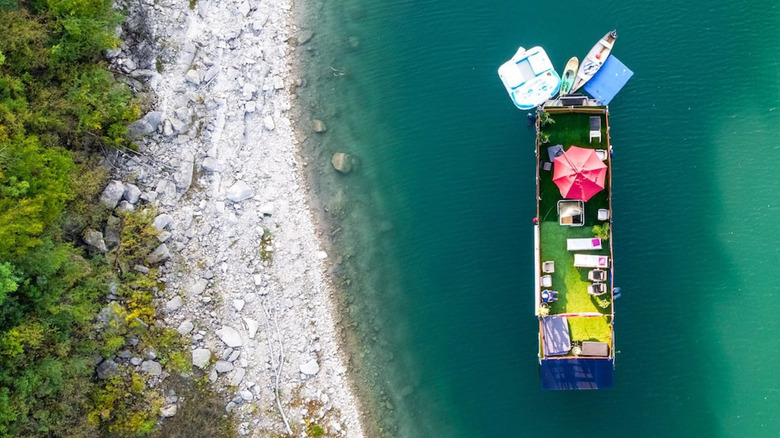 Luxury yacht houseboat on the water