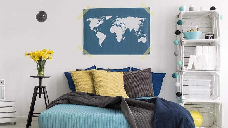 map on a bedroom wall