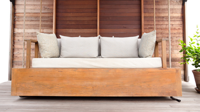 large wooden front porch bench