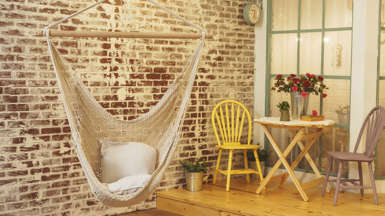 woven tan hanging chair