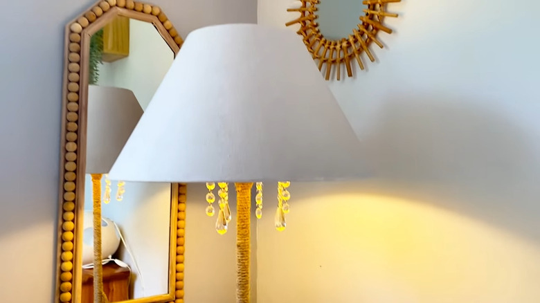 twine, crystals, and a new shade give an old floor lamp new life