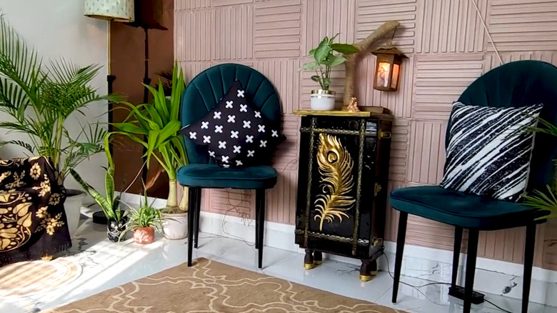 an old trunk that's been brought to life with an oriental vibe