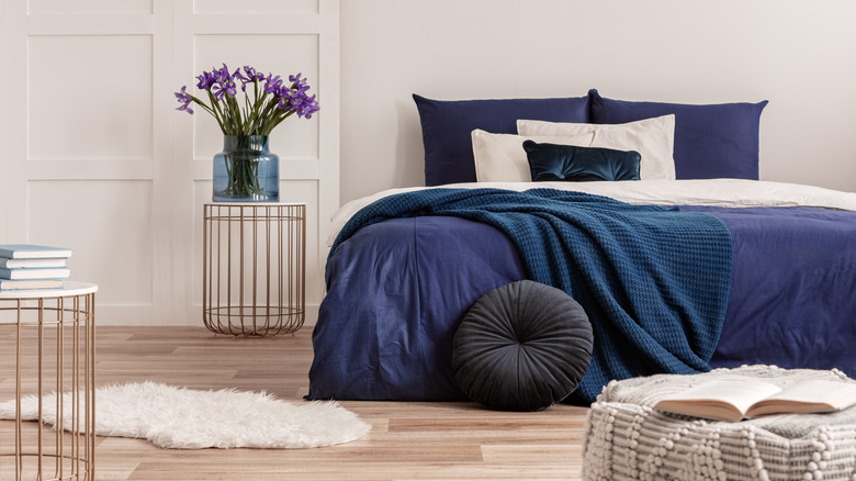 Blue and white bedroom