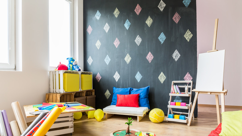 chalkboard wall with colorful diamonds