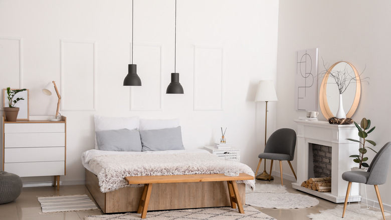 pair of black ceiling pendants