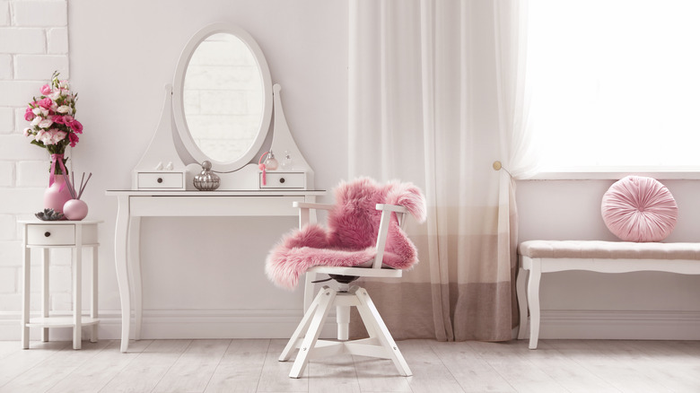 vanity with pink accents 