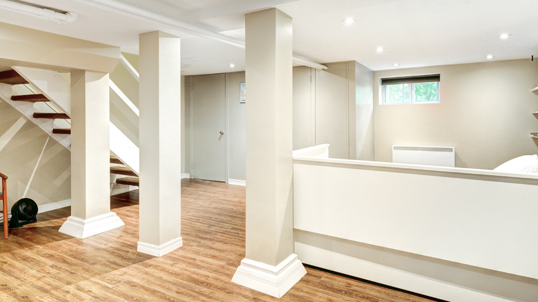 White basement walls and pillars