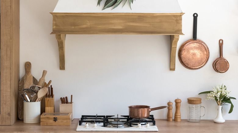 counter with copper pots