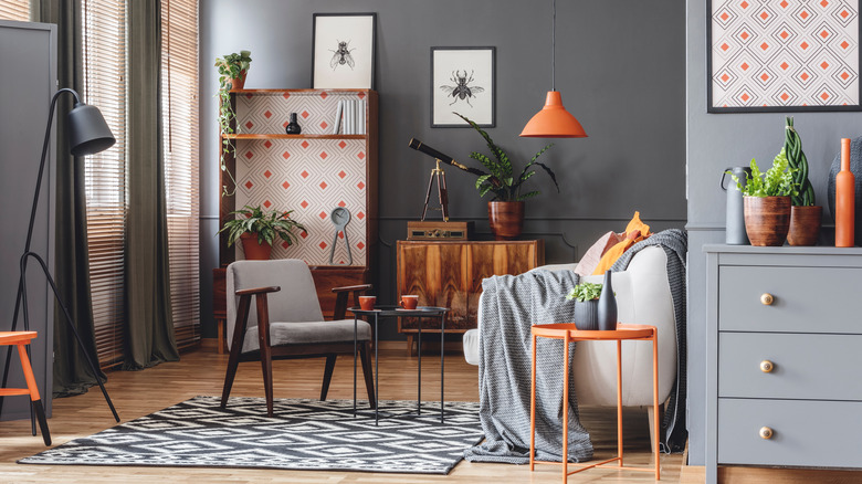 furniture against a gray wall