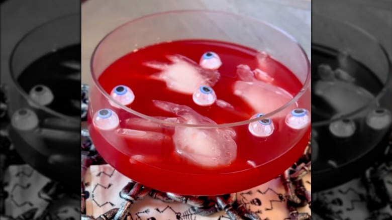 Halloween punch with hand ice and eye balls