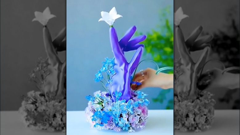 Purple tabletop decor made from glove