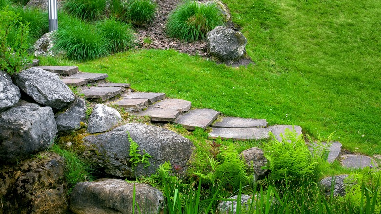 stone steps in grassy area