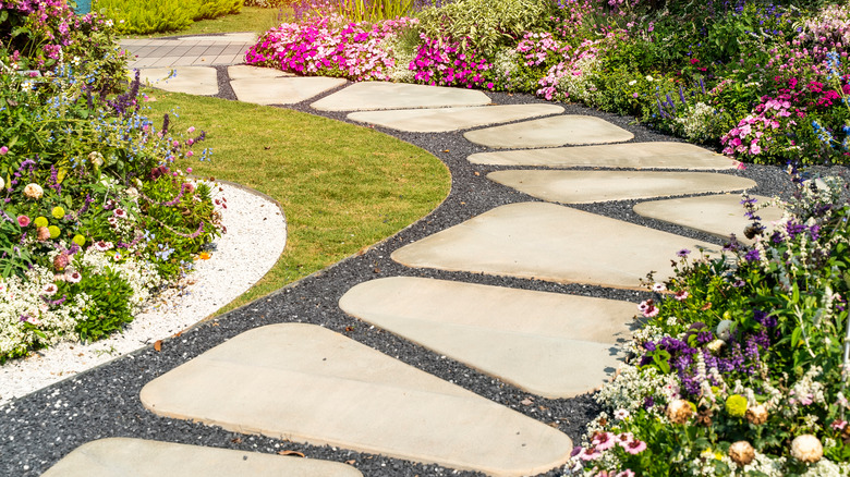 stone path in a garden 