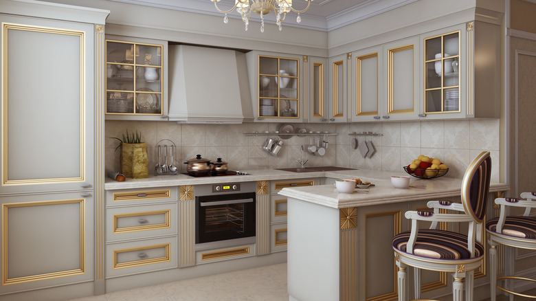 White and gold Baroque kitchen