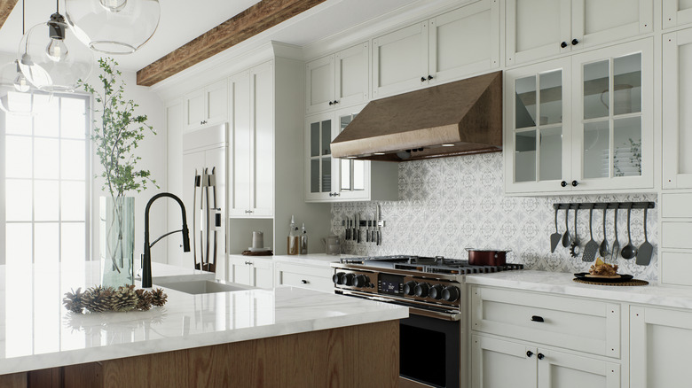Modern kitchen with white shaker-style cabinets