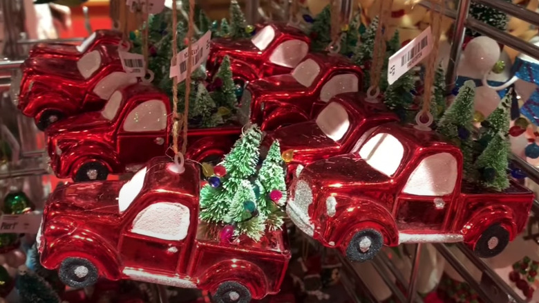 red truck ornaments in Pier1