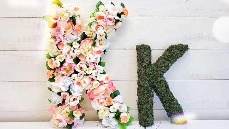 Initial made from pool noodle and moss or flowers