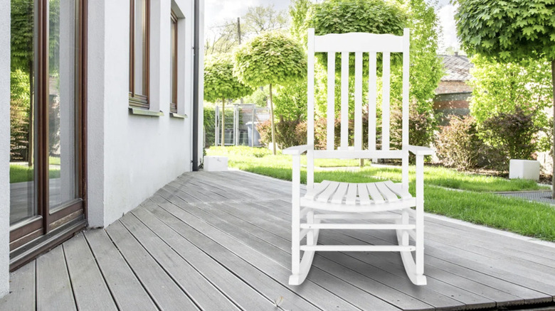 White rocking chair on patio