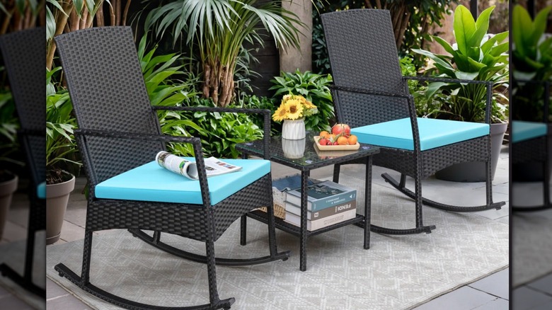 Rocking chairs and table on patio