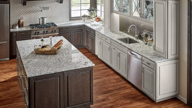 Modern kitchen with Alaska White granite countertops