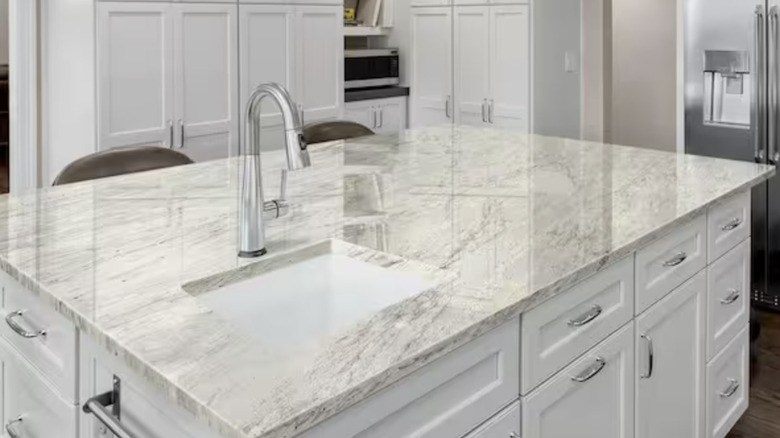 Modern kitchen with Thunder White granite countertops