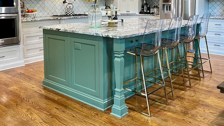 green painted kitchen island