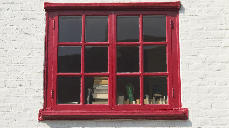 red painted window frame
